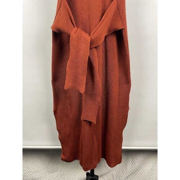 Zara Rust Sienna Orange Ribbed Tie Front Knit V Neck Sweater Dress‎ Size S - Picture 4 of 7